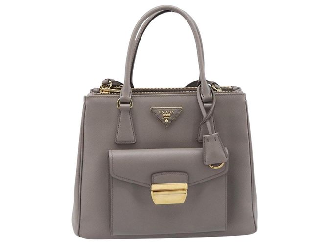 Borsa a Mano PRADA Galleria Safiano 2way Grigio Tono Oro Auth 204854SAV Marrone - vista 2