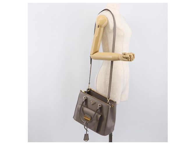 Borsa a Mano PRADA Galleria Safiano 2way Grigio Tono Oro Auth 204854SAV Marrone - vista 32