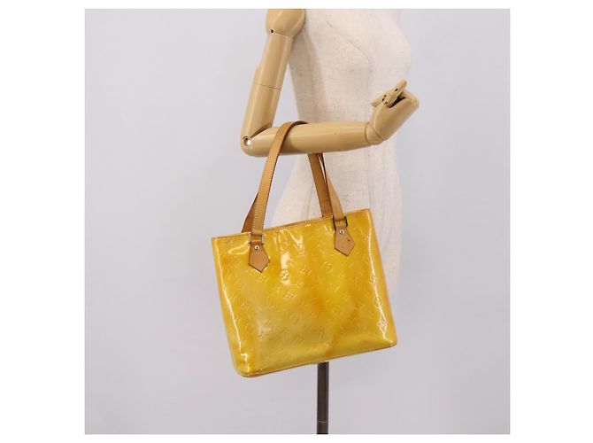 Borsa LOUIS VUITTON Monogram Vernis Houston Lime Yellow M91055 LV Auth ep16061 D'oro - vista 26