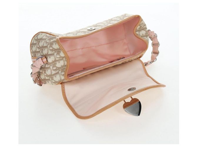 Borsa Christian Dior Trotter Canvas Romantic Chain Bag PVC Beige Argento Auth 202506SAM - vista 19