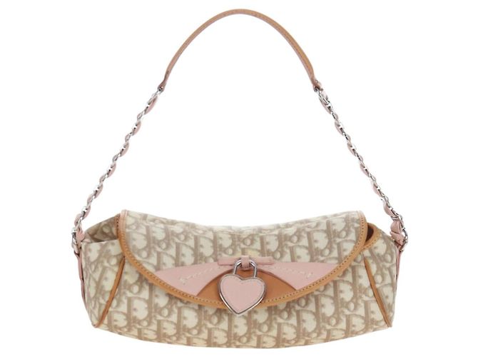 Borsa Christian Dior Trotter Canvas Romantic Chain Bag PVC Beige Argento Auth 202506SAM - vista 2