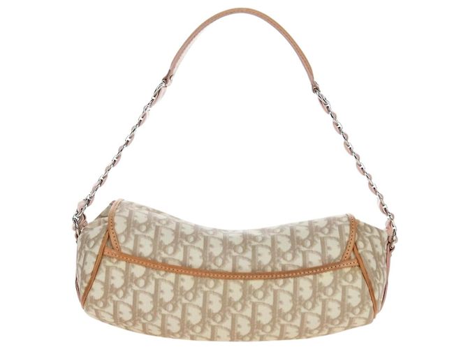 Borsa Christian Dior Trotter Canvas Romantic Chain Bag PVC Beige Argento Auth 202506SAM - vista 3