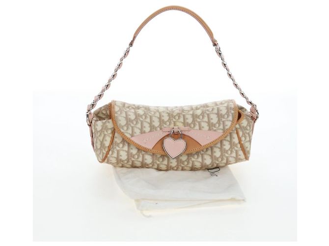 Borsa Christian Dior Trotter Canvas Romantic Chain Bag PVC Beige Argento Auth 202506SAM - vista 30