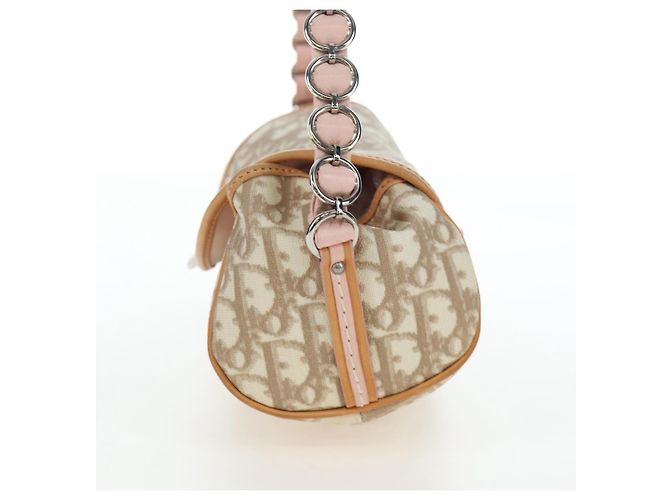 Borsa Christian Dior Trotter Canvas Romantic Chain Bag PVC Beige Argento Auth 202506SAM - vista 4