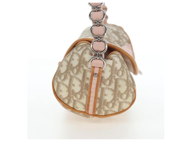 Borsa Christian Dior Trotter Canvas Romantic Chain Bag PVC Beige Argento Auth 202506SAM - vista 5