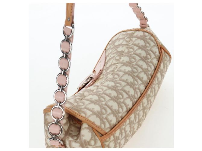 Borsa Christian Dior Trotter Canvas Romantic Chain Bag PVC Beige Argento Auth 202506SAM - vista 6