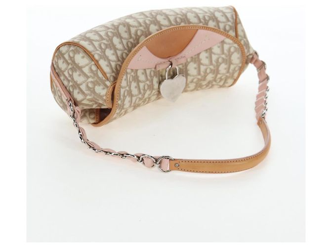 Borsa Christian Dior Trotter Canvas Romantic Chain Bag PVC Beige Argento Auth 202506SAM - vista 7
