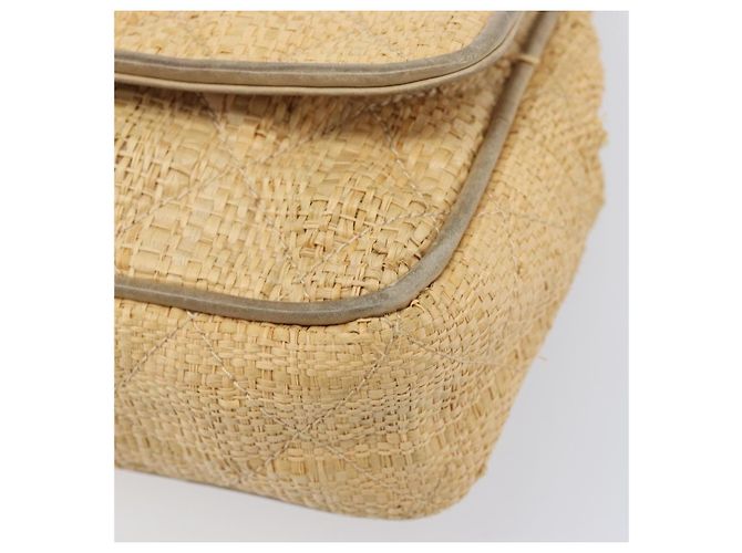 Borsa a tracolla CHANEL Matelasse in rafia beige e oro CC Auth bs37394 D'oro - vista 12