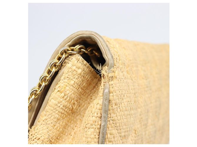 Borsa a tracolla CHANEL Matelasse in rafia beige e oro CC Auth bs37394 D'oro - vista 16