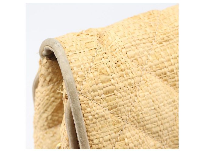 Borsa a tracolla CHANEL Matelasse in rafia beige e oro CC Auth bs37394 D'oro - vista 18