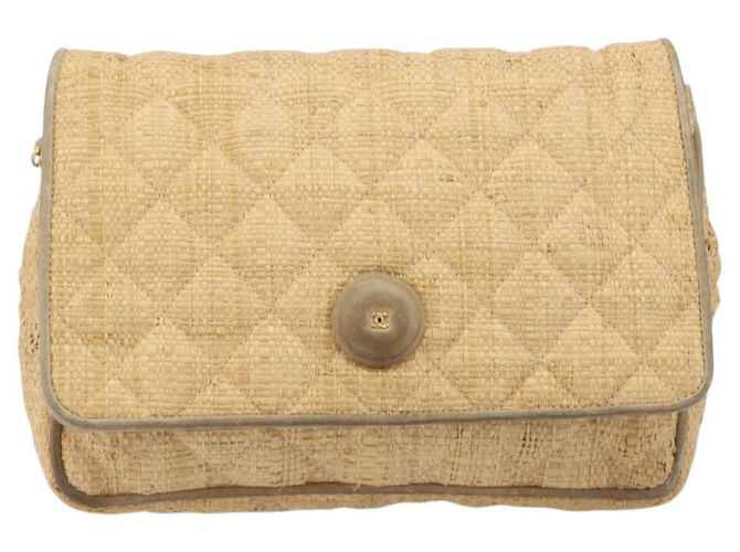 Borsa a tracolla CHANEL Matelasse in rafia beige e oro CC Auth bs37394 D'oro - vista 2