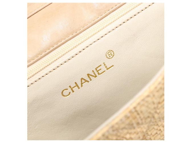 Borsa a tracolla CHANEL Matelasse in rafia beige e oro CC Auth bs37394 D'oro - vista 21