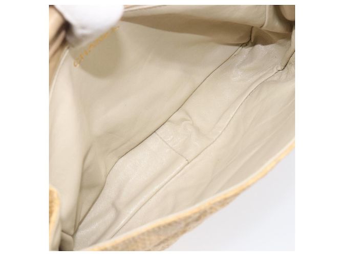 Borsa a tracolla CHANEL Matelasse in rafia beige e oro CC Auth bs37394 D'oro - vista 22