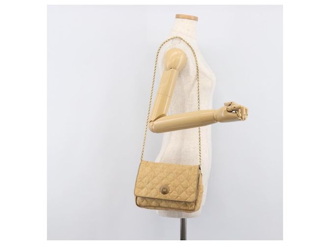 Borsa a tracolla CHANEL Matelasse in rafia beige e oro CC Auth bs37394 D'oro - vista 30