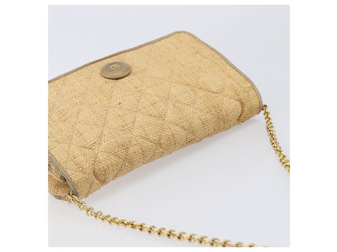 Borsa a tracolla CHANEL Matelasse in rafia beige e oro CC Auth bs37394 D'oro - vista 7