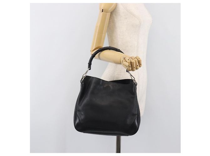 Borsa a mano GUCCI Bamboo Pelle Nero Argento 001 4095 Auth ep15912 - vista 23