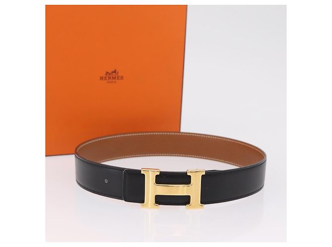 Hermès Cinturón HERMES Cuero Negro Marrón Auth mr2956V Castaño - vista 12