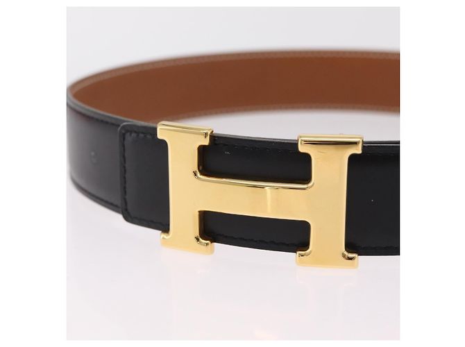 Hermès Cinturón HERMES Cuero Negro Marrón Auth mr2956V Castaño - vista 5