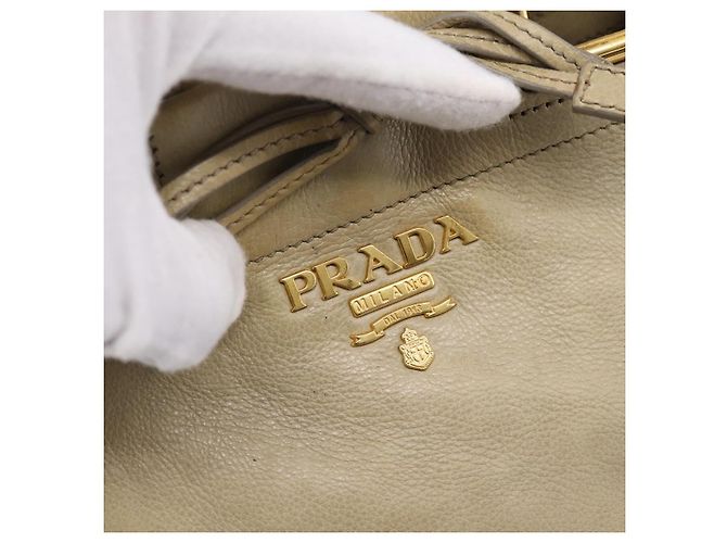 Bolso de mano PRADA de cuero 2way Beige Oro Auth 206241A Dorado - vista 17
