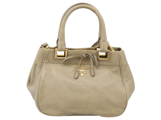 Bolso de mano PRADA de cuero 2way Beige Oro Auth 206241A Dorado - vista 2