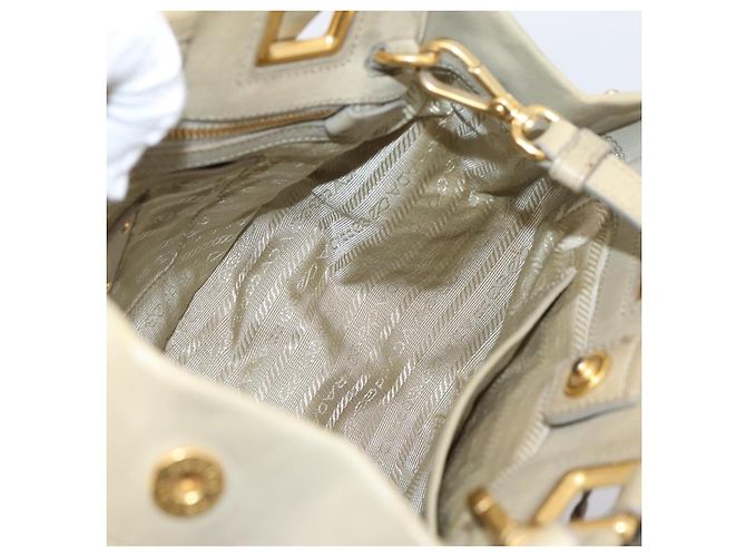 Bolso de mano PRADA de cuero 2way Beige Oro Auth 206241A Dorado - vista 21