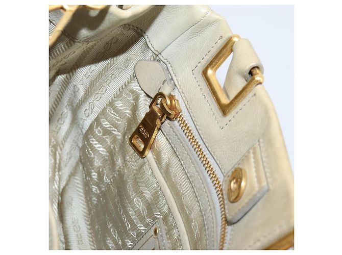 Bolso de mano PRADA de cuero 2way Beige Oro Auth 206241A Dorado - vista 23