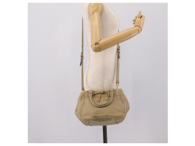 Bolso de mano PRADA de cuero 2way Beige Oro Auth 206241A Dorado - vista 28