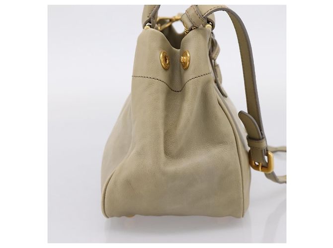 Bolso de mano PRADA de cuero 2way Beige Oro Auth 206241A Dorado - vista 4