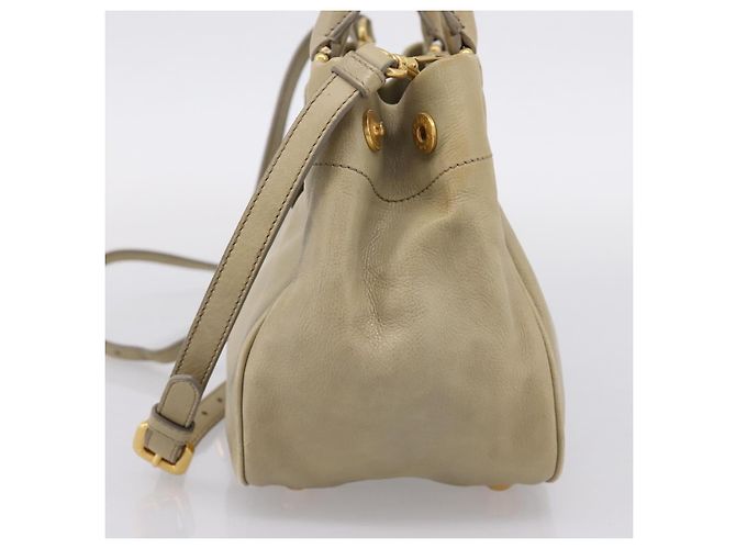Bolso de mano PRADA de cuero 2way Beige Oro Auth 206241A Dorado - vista 5