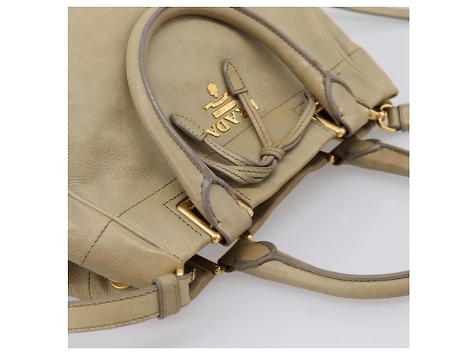Bolso de mano PRADA de cuero 2way Beige Oro Auth 206241A Dorado - vista 6