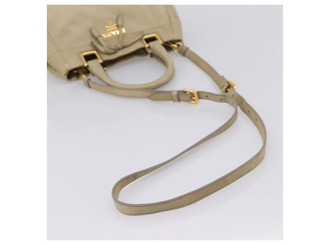 Bolso de mano PRADA de cuero 2way Beige Oro Auth 206241A Dorado - vista 9