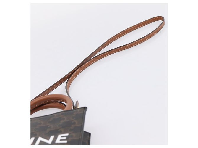 Céline Borsa a mano CELINE Triomphe Mini Vertical Cabas PVC 2way Nero Oro Auth ka6309M D'oro - vista 10