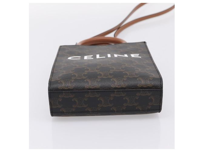 Céline Borsa a mano CELINE Triomphe Mini Vertical Cabas PVC 2way Nero Oro Auth ka6309M D'oro - vista 11