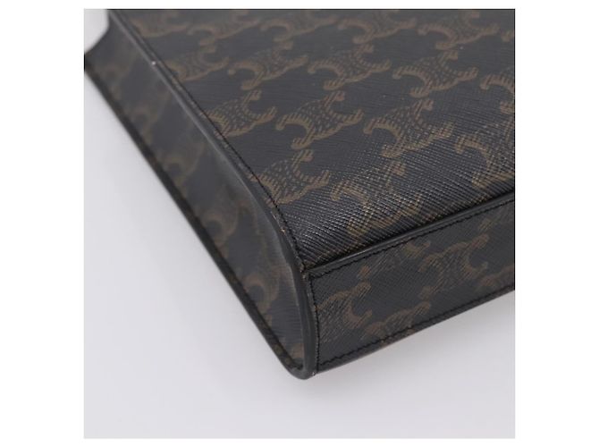 Céline Borsa a mano CELINE Triomphe Mini Vertical Cabas PVC 2way Nero Oro Auth ka6309M D'oro - vista 15