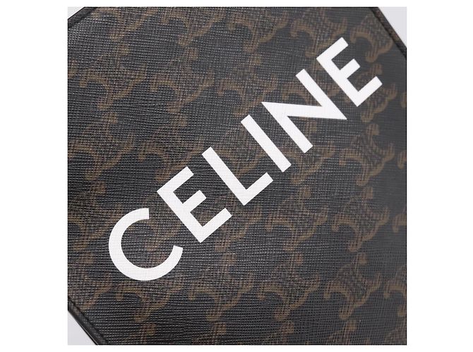 Céline Borsa a mano CELINE Triomphe Mini Vertical Cabas PVC 2way Nero Oro Auth ka6309M D'oro - vista 16