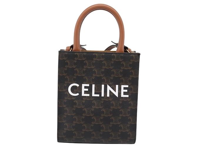 Céline Borsa a mano CELINE Triomphe Mini Vertical Cabas PVC 2way Nero Oro Auth ka6309M D'oro - vista 2