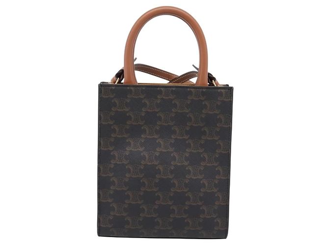 Céline Borsa a mano CELINE Triomphe Mini Vertical Cabas PVC 2way Nero Oro Auth ka6309M D'oro - vista 3