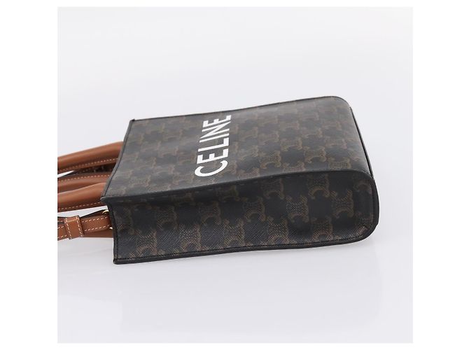 Céline Borsa a mano CELINE Triomphe Mini Vertical Cabas PVC 2way Nero Oro Auth ka6309M D'oro - vista 4