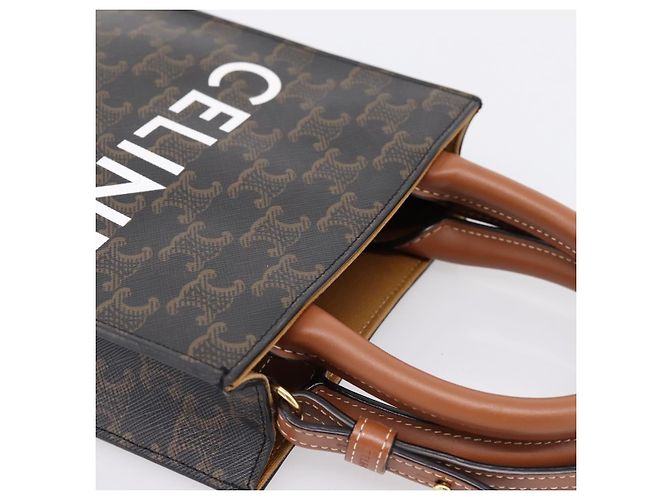 Céline Borsa a mano CELINE Triomphe Mini Vertical Cabas PVC 2way Nero Oro Auth ka6309M D'oro - vista 6