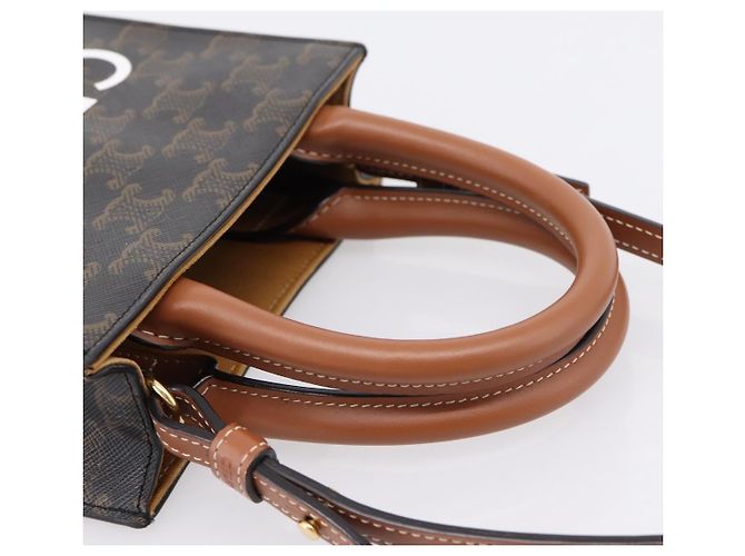 Céline Borsa a mano CELINE Triomphe Mini Vertical Cabas PVC 2way Nero Oro Auth ka6309M D'oro - vista 7