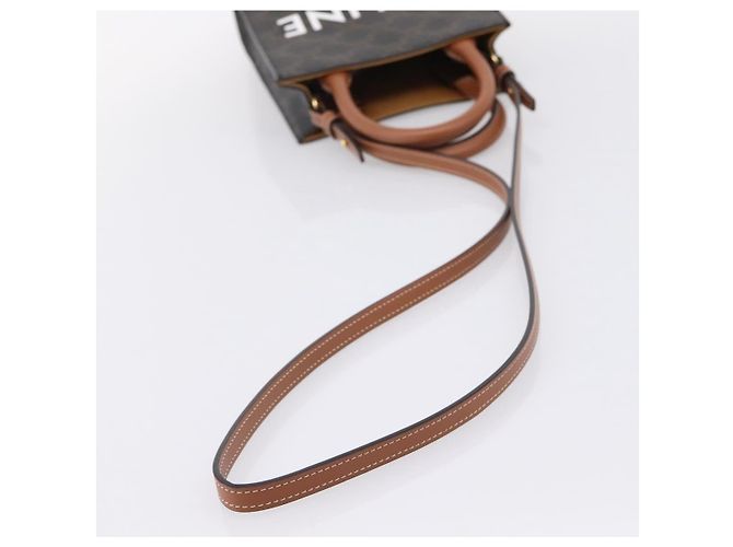 Céline Borsa a mano CELINE Triomphe Mini Vertical Cabas PVC 2way Nero Oro Auth ka6309M D'oro - vista 9