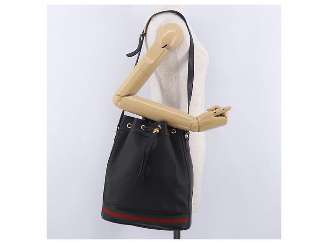 Borsa GUCCI Micro GG Supreme Web Sherry Line PVC Nero 001 116 0933 Auth 203142 D'oro - vista 27