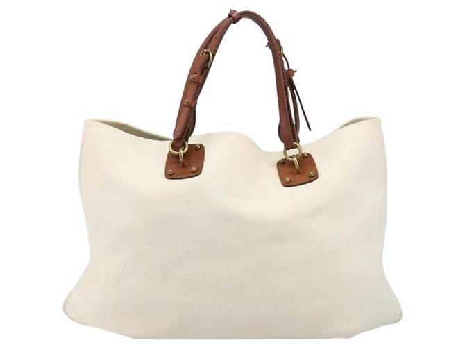Borsa Tote BOTTEGA VENETA Canvas Beige Gold Auth ep15985 D'oro - vista 2