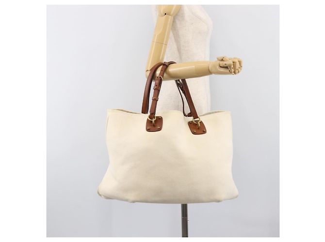 Borsa Tote BOTTEGA VENETA Canvas Beige Gold Auth ep15985 D'oro - vista 20