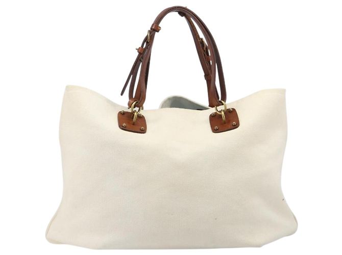 Borsa Tote BOTTEGA VENETA Canvas Beige Gold Auth ep15985 D'oro - vista 3