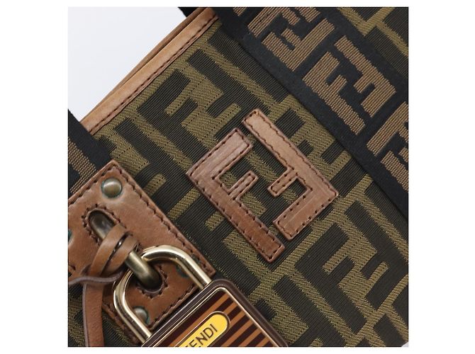 Borsa a mano FENDI Zucca Canvas Nero Oro 7VA165 Auth gh2374 - vista 14