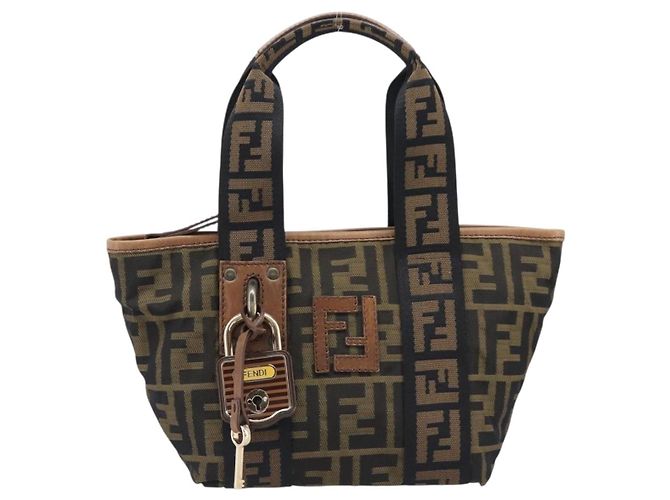 Borsa a mano FENDI Zucca Canvas Nero Oro 7VA165 Auth gh2374 - vista 2