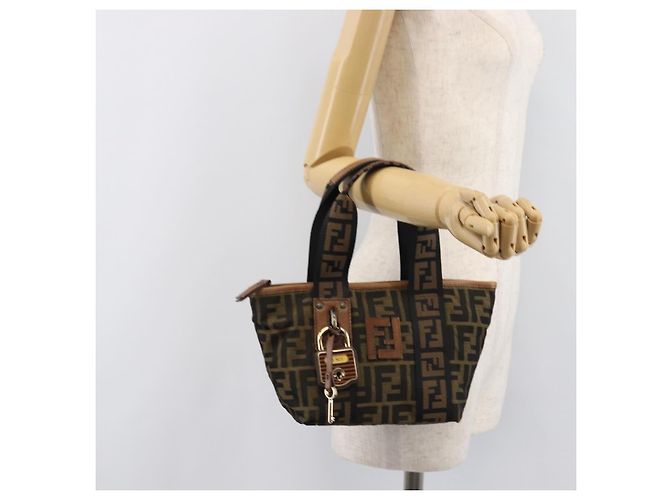 Borsa a mano FENDI Zucca Canvas Nero Oro 7VA165 Auth gh2374 - vista 24