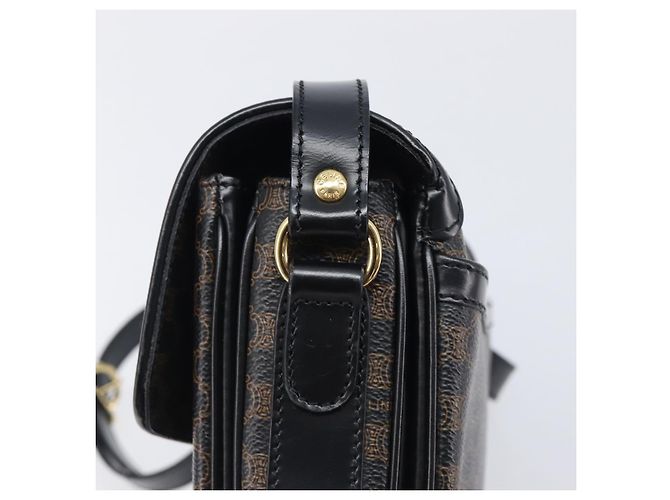 Céline Bolsa de Ombro CELINE Macadam Canvas PVC Leather Black Gold Auth ep16100 Preto Dourado - vista 16