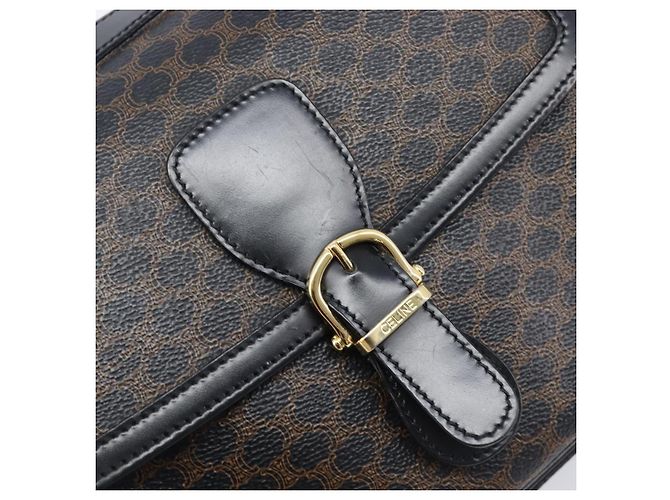 Céline Bolsa de Ombro CELINE Macadam Canvas PVC Leather Black Gold Auth ep16100 Preto Dourado - vista 17